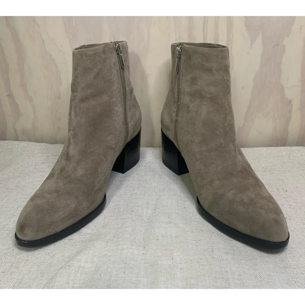 Sam Edelman Womens Ankle Boots Size 9M Light Gray Suede Block Heel Side Zipper - Picture 2 of 7